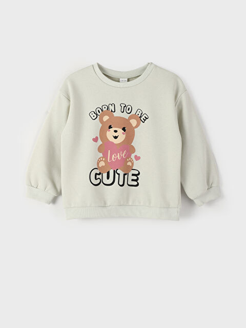 LCW Kids Crew Neck Long Sleeve Printed Baby Girls' Sweatshirt - W4FS39Z1-FSD