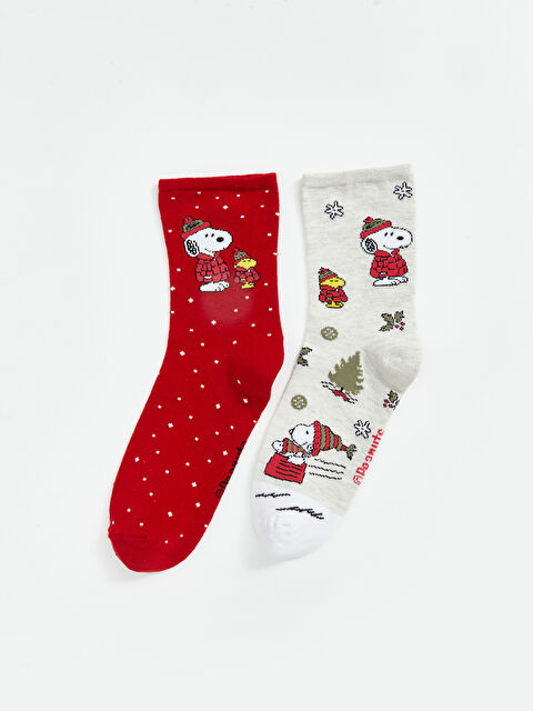 LCW DREAM Yılbaşı Temalı Snoopy Baskılı Kadın Soket Çorap 2'li Paket - W4FU97Z8-HJQ