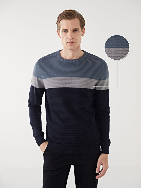 LCWAIKIKI Classic Bisiklet Yaka Uzun Kollu Renk Bloklu Erkek Triko Kazak - W4FV26Z8-RFH