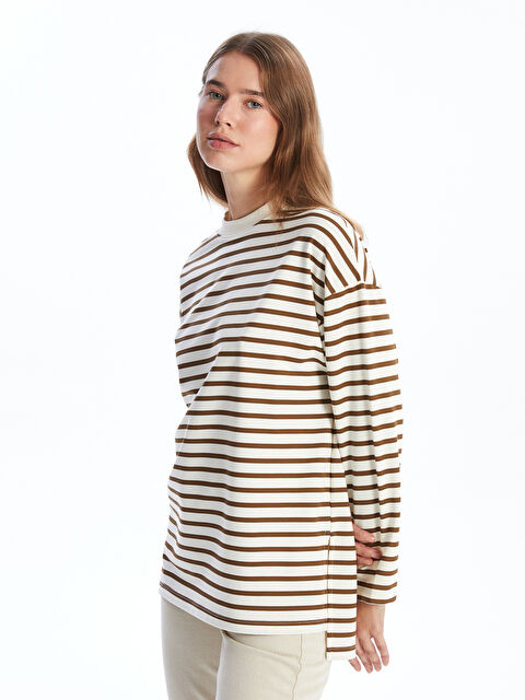 LCW Modest Çizgili Oversize Kadın Sweatshirt Tunik - W4FV51Z8-LEW