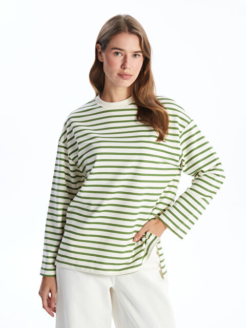 LCW Modest Çizgili Oversize Kadın Sweatshirt Tunik - W4FV51Z8-LFT