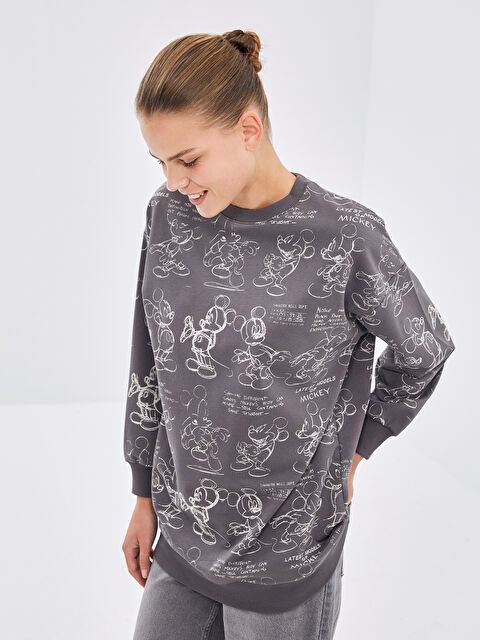 LCW Modest Bisiklet Yaka Mickey Mouse Baskılı Kadın Sweatshirt Tunik - W4FV53Z8-LQ9