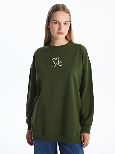 LCW Modest Bisiklet Yaka Nakışlı Kadın Sweatshirt Tunik - W4FV88Z8-HCL