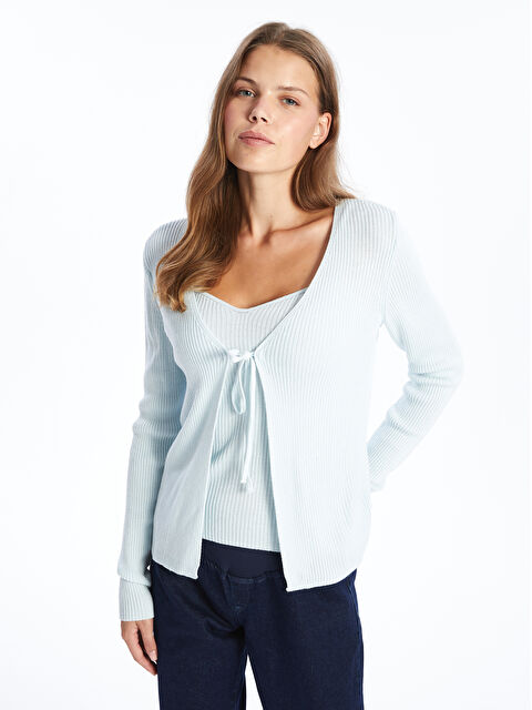 LCWAIKIKI Maternity V Yaka Düz Uzun Kollu Hamile Triko Hırka ve Atlet Takım - W4G010Z8-R5P