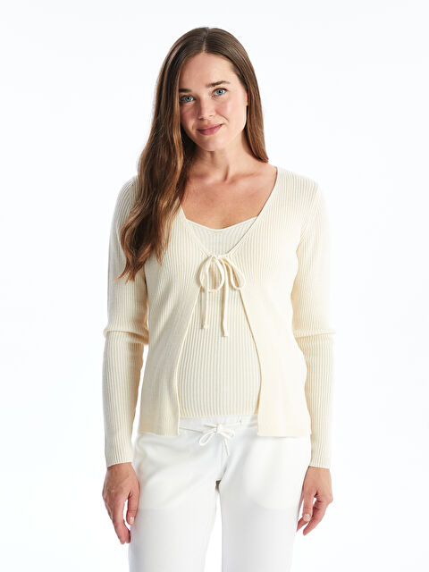 LCWAIKIKI Maternity V Yaka Düz Uzun Kollu Hamile Triko Hırka ve Atlet Takım - W4G010Z8-R9J