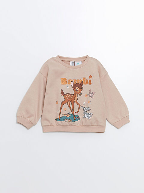 LCW Kids Bisiklet Yaka Kalın Bambi Baskılı Kız Bebek Sweatshirt - W4G286Z1-G3T