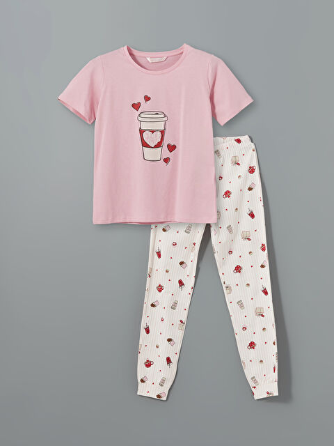 LCW DREAM Bisiklet Yaka Baskılı Kadın Pijama Takımı - W4G331Z8-LT4