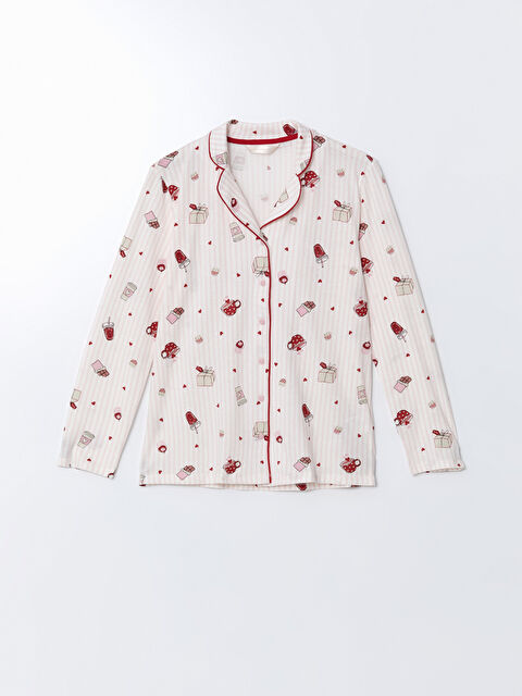 LCW DREAM Gömlek Yaka Baskılı Kadın Pijama Üstü - W4G335Z8-LT4