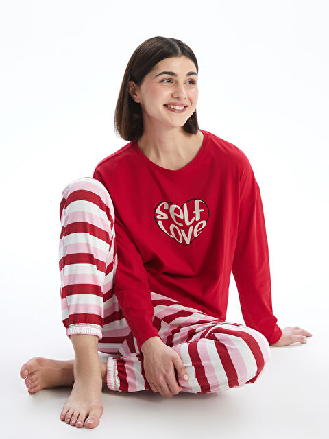 LCW DREAM Bisiklet Yaka Baskılı Kadın Pijama Takımı - W4G346Z8-LTQ