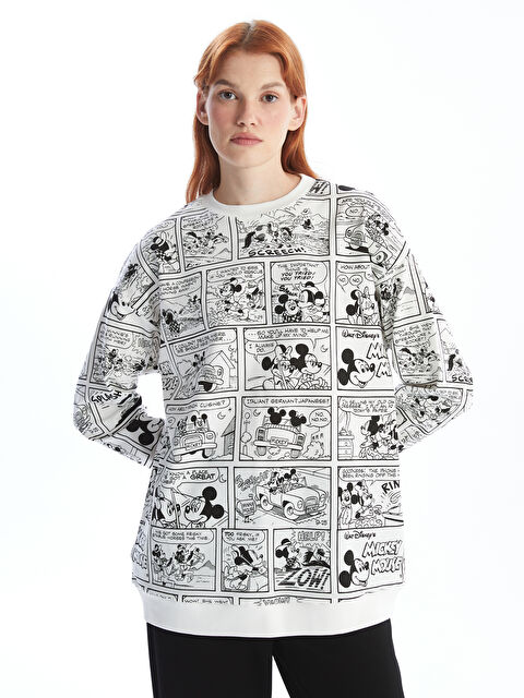 LCW Modest Bisiklet Yaka Mickey ve Minnie Mouse Baskılı Kadın Sweatshirt Tunik - W4G373Z8-LQJ