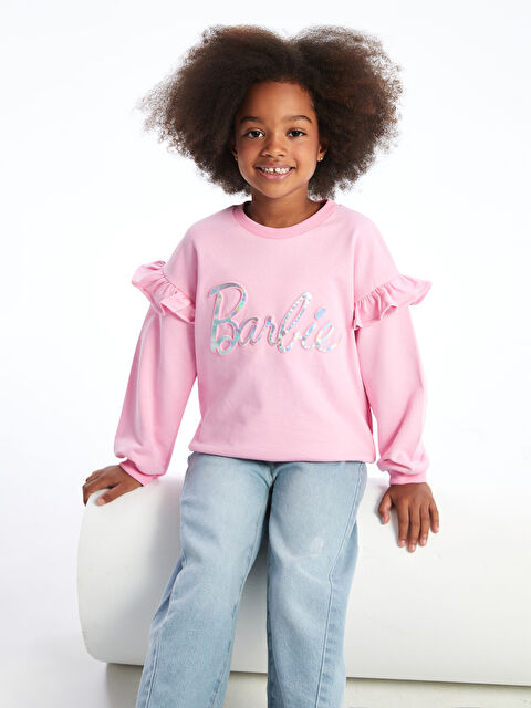 LCW Kids Bisiklet Yaka Barbie Baskılı Kız Çocuk Sweatshirt - W4G374Z1-QY8