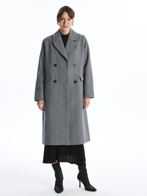 LCWAIKIKI Classic Ceket Yaka Desenli Kadın Kaşe Kaban - W4G379Z8-LFZ