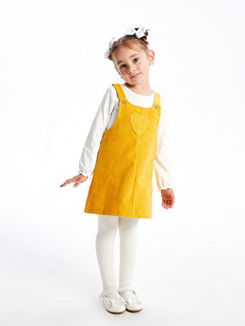 LCW baby Bisiklet Yaka Uzun Kollu Kız Bebek Tişört ve Elbise 2'li Takım - W4G476Z1-S6H