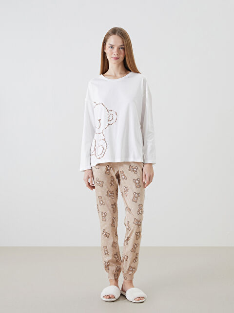 LCW Young Bisiklet Yaka Baskılı Kadın Pijama Takımı - W4G480Z8-LQB