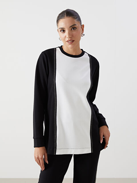 LCWAIKIKI Classic Bisiklet Yaka Renk Bloklu Kadın Sweatshirt Tunik - W4G542Z8-CVL