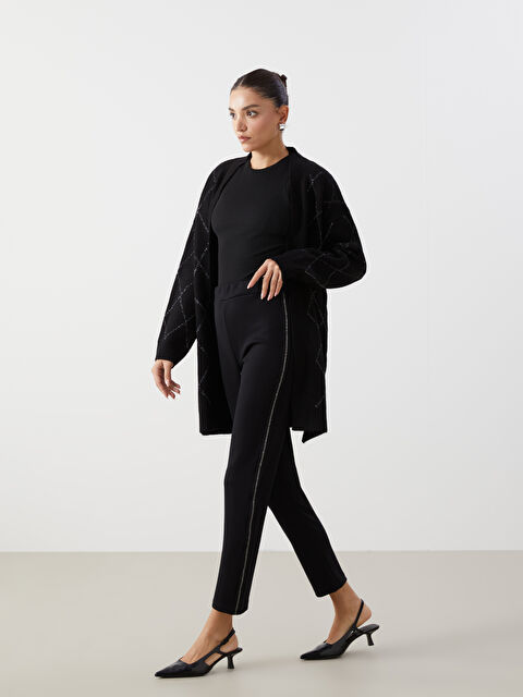 LCWAIKIKI Basic Beli Lastikli Şerit Detaylı Kadın Pantolon - W4G559Z8-CVL