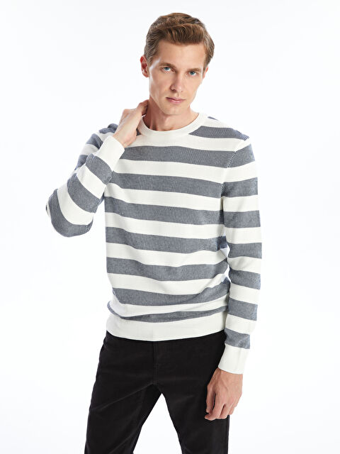 LCWAIKIKI Classic Bisiklet Yaka Çizgili Erkek Triko Kazak - W4G579Z8-R9J