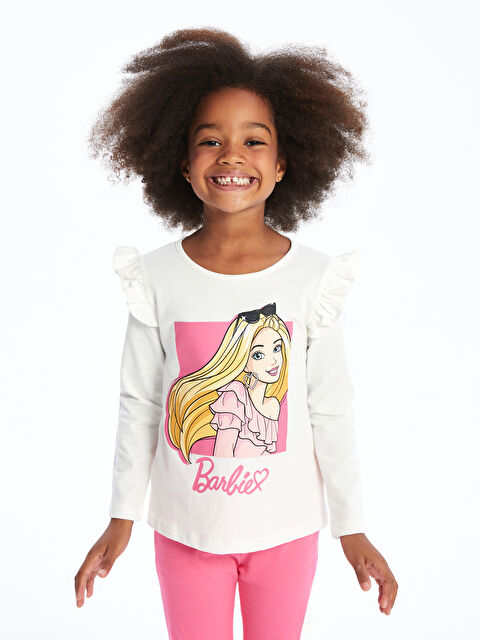 LCW Kids Bisiklet Yaka Barbie Baskılı Kız Çocuk Bluz ve Tayt 2'li Takım - W4G592Z1-R9J