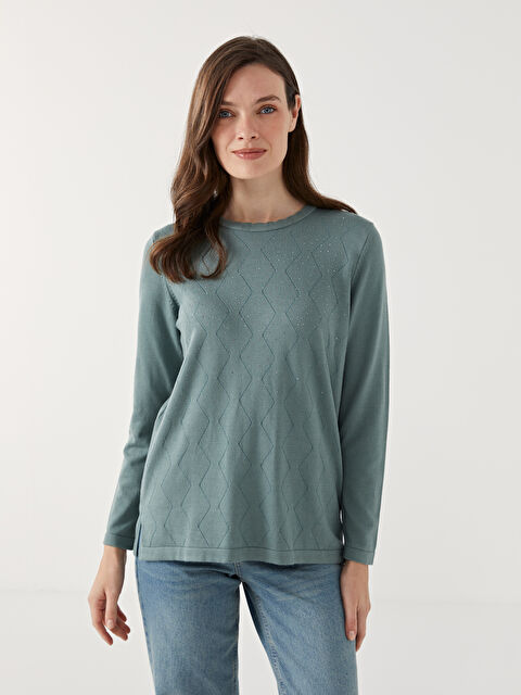 LCW Grace Bisiklet Yaka Parlak Taşlı Kadın Triko Kazak - W4G647Z8-H5W