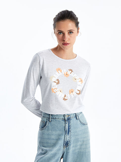 LCW ECO Bisiklet Yaka Baskılı Kadın Tişört - W4G661Z8-JMD