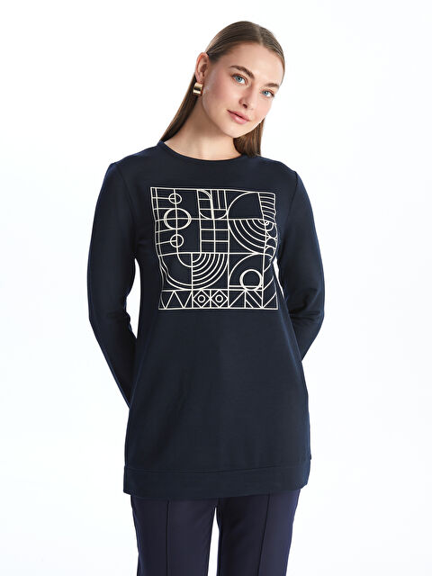 LCW ECO Bisiklet Yaka Baskılı Kadın Sweatshirt Tunik - W4G663Z8-CUA