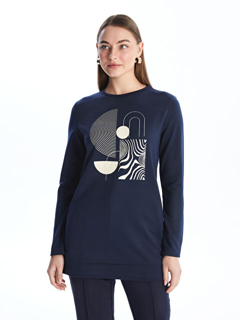 LCW ECO Bisiklet Yaka Baskılı Kadın Sweatshirt Tunik - W4G663Z8-JHE