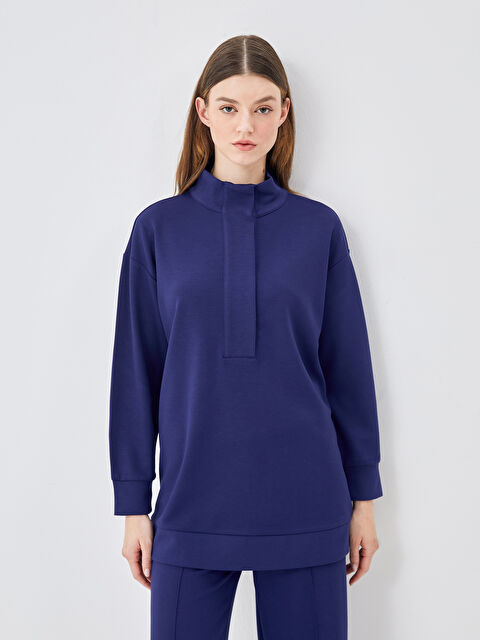 LCW Modest Dik Yaka Oversize Kadın Sweatshirt Tunik - W4G682Z8-R43