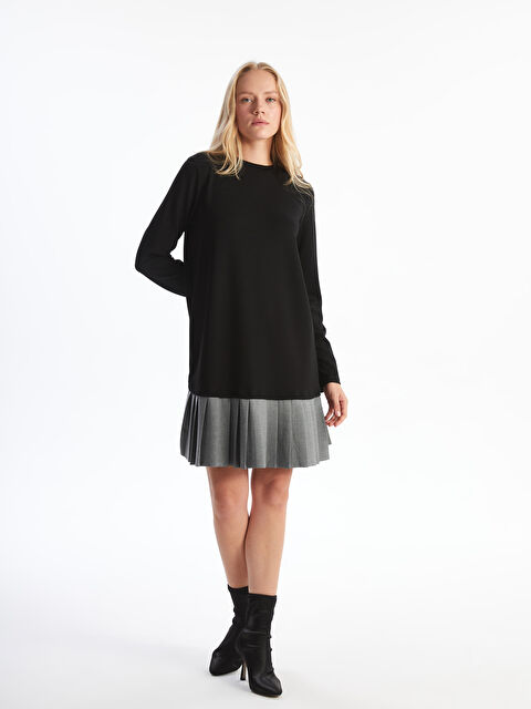 LCW Comfort Bisiklet Yaka Pileli Elbise - W4G698Z8-CVL