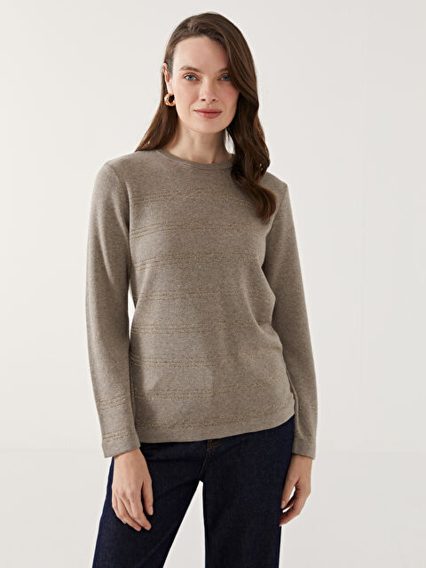 LCW Grace Bisiklet Yaka Çizgili Kadın Triko Kazak - W4G760Z8-D2Y