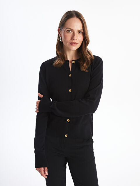 LCW ECO Bisiklet Yaka Düz Uzun Kollu Kadın Triko Hırka - W4G996Z8-CVL