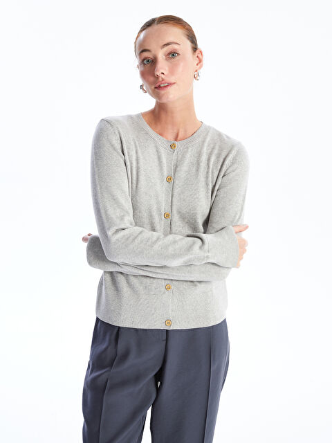 LCW ECO Bisiklet Yaka Düz Uzun Kollu Kadın Triko Hırka - W4G999Z8-JMD