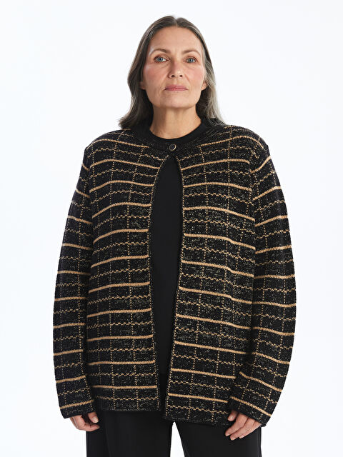 LCW Grace Bisiklet Yaka Desenli Kadın Triko Hırka - W4GA66Z8-LKX