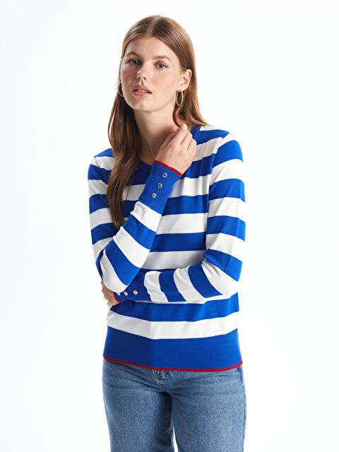 LCWAIKIKI Basic Bisiklet Yaka Renk Bloklu Kadın Triko Kazak - W4GC26Z8-LEN