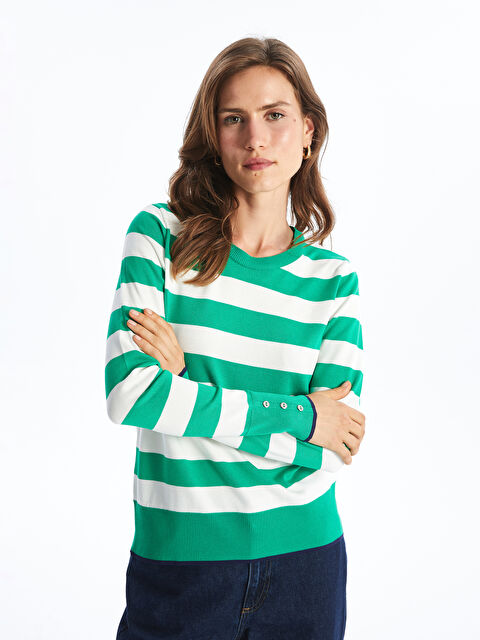 LCWAIKIKI Basic Bisiklet Yaka Renk Bloklu Kadın Triko Kazak - W4GC26Z8-LFT