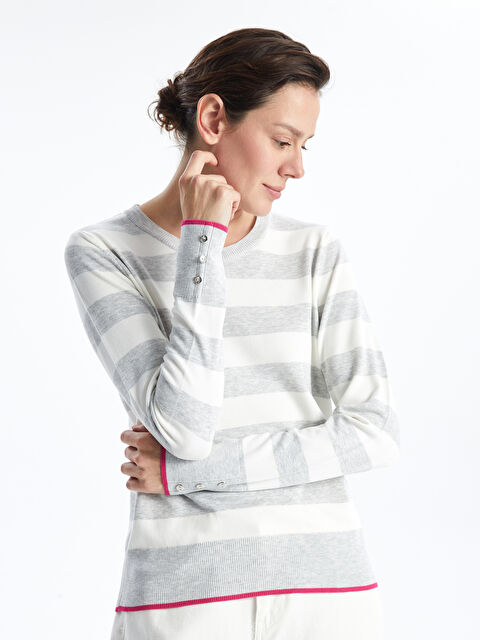 LCWAIKIKI Basic Bisiklet Yaka Renk Bloklu Kadın Triko Kazak - W4GC26Z8-LFY