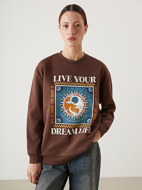 LCW Vision Crew Neck Printed Oversize Women's Thick Sweatshirt - W4GC37Z8-VKH