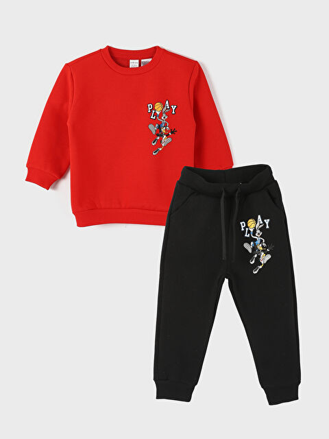 LCW baby Crew Neck Bugs Bunny Printed Baby Boy Sweatshirt and Tracksuit Bottom 2-Piece Set - W4GE36Z1-HMW