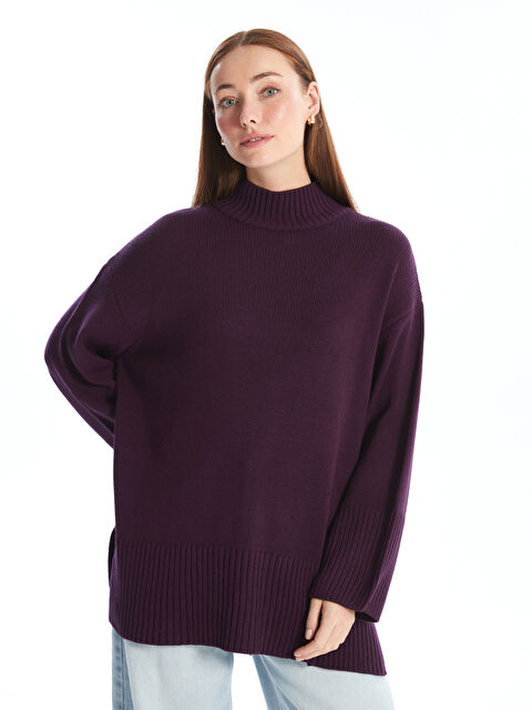 LCWAIKIKI Classic Yarım Balıkçı Yaka Oversize Kadın Triko Kazak - W4GE66Z8-HHZ