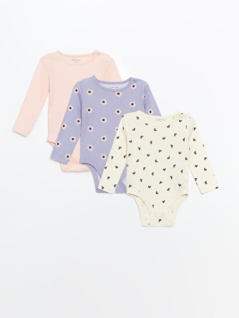 LCW baby Bisiklet Yaka Kız Bebek Çıtçıtlı Bodysuit 3'lü - W4GF65Z1-LSC