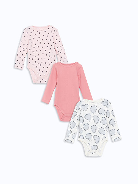 LCW baby Bisiklet Yaka Kız Bebek Çıtçıtlı Bodysuit 3'lü - W4GF69Z1-LRB
