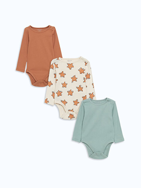 LCW baby Bisiklet Yaka Erkek Bebek Çıtçıtlı Bodysuit 3'lü - W4GF76Z1-LQB