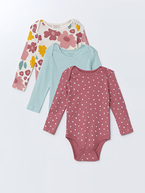 LCW baby Bisiklet Yaka Kız Bebek Çıtçıtlı Bodysuit 3'lü - W4GG85Z1-LQB