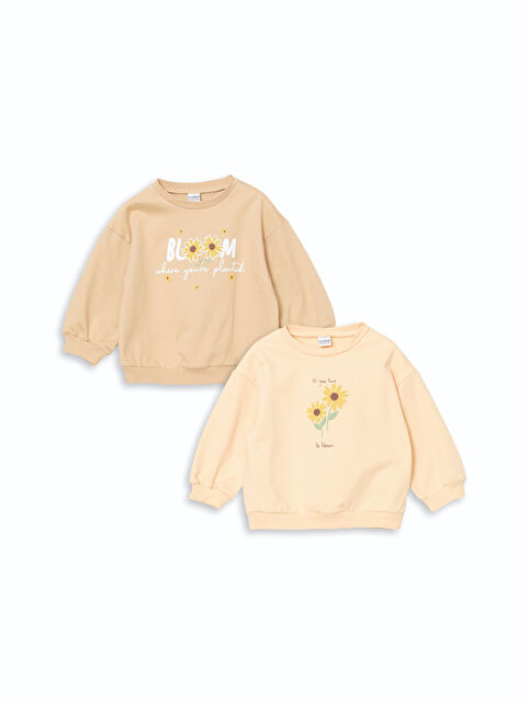 LCW Kids Crew Neck Printed Girls Sweatshirt 2 Pack - W4GJ22Z1-FXR