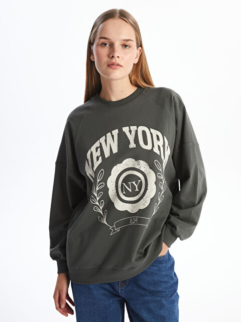 LCW Modest Baskılı Oversize Kadın Sweatshirt Tunik - W4GL00Z8-QFF