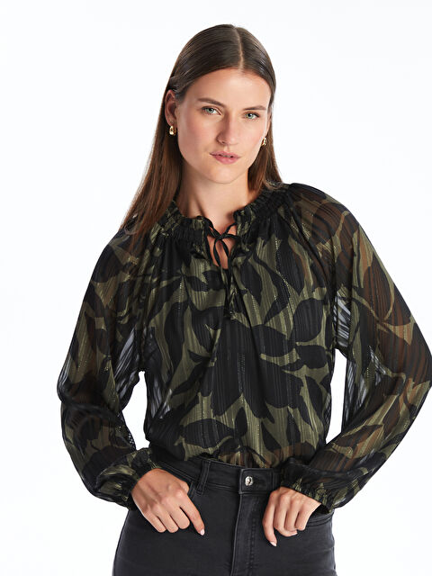 LCWAIKIKI Classic Bağlamalı Yaka Desenli Kadın Bluz - W4GL53Z8-LS6