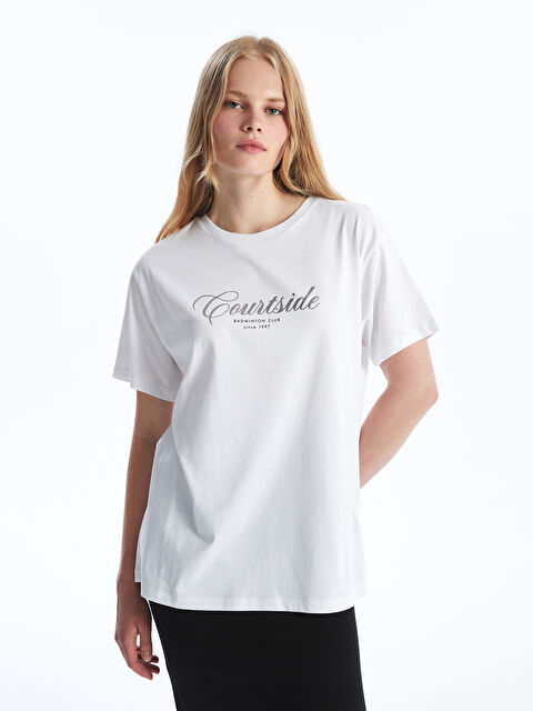 LCW Vision Bisiklet Yaka Baskılı Kısa Kollu Kadın Tişört - W4GL60Z8-Q6K