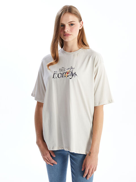 LCW Vision Bisiklet Yaka Baskılı Kısa Kollu Oversize Kadın Tişört - W4GL65Z8-FXP