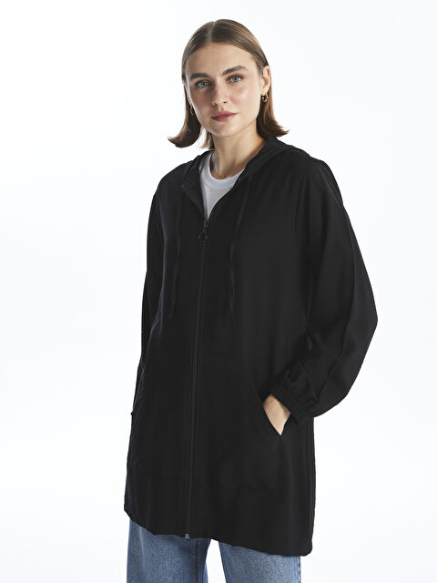 LCWAIKIKI Classic Kapüşonlu Kadın Fermuarlı Sweatshirt - W4GL68Z8-CVL