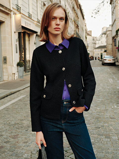 LCWAIKIKI Classic Bisiklet Yaka Dokulu Kadın Tüvit Ceket - W4GM48Z8-MHS