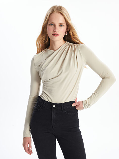 LCW Vision Bisiklet Yaka Düz Uzun Kollu Kadın Bluz - W4GM65Z8-FKQ